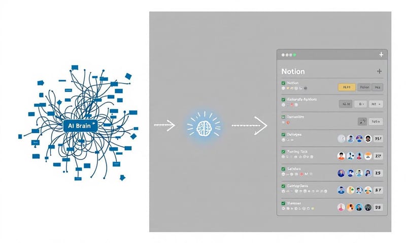 從混亂到清晰：Notion AI 的工作流程示意