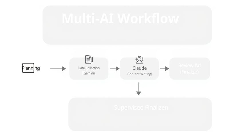 一個清晰的 AI 工作流程圖，展示不同 AI 模型在不同階段各司其職。