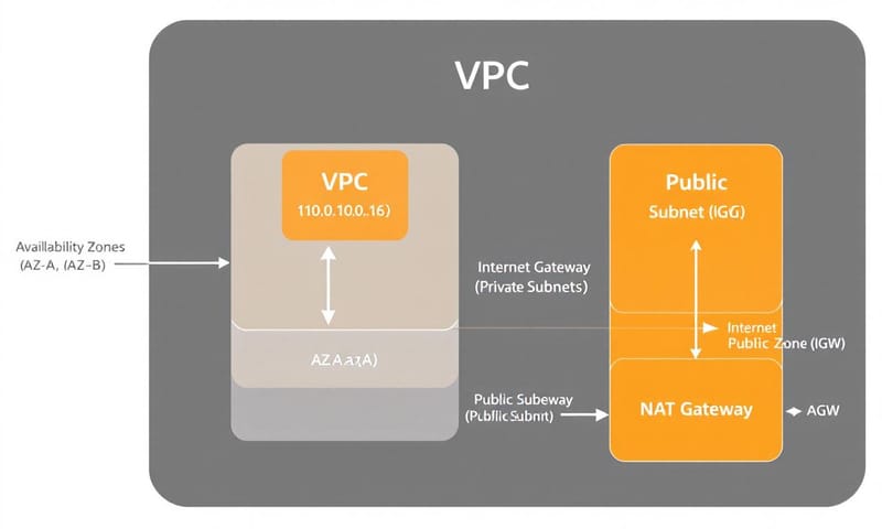 VPC、子網路與各種網路元件的關係示意圖