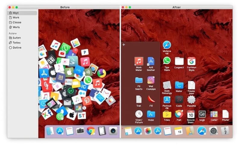 使用 Dock Spacers 前後對比，整齊度差很多