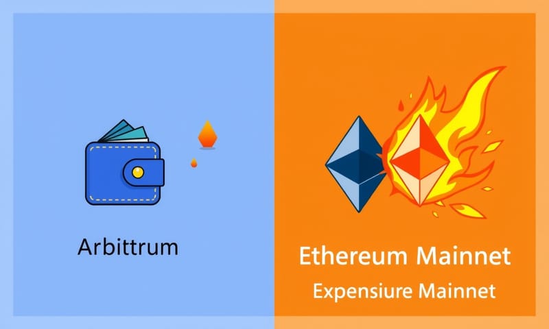 Arbitrum (左) 與以太坊主網 (右) 的 Gas Fee 成本體感對比