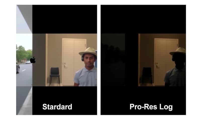 標準錄影 vs. ProRes Log 格式，後者保留了更多後製調色空間