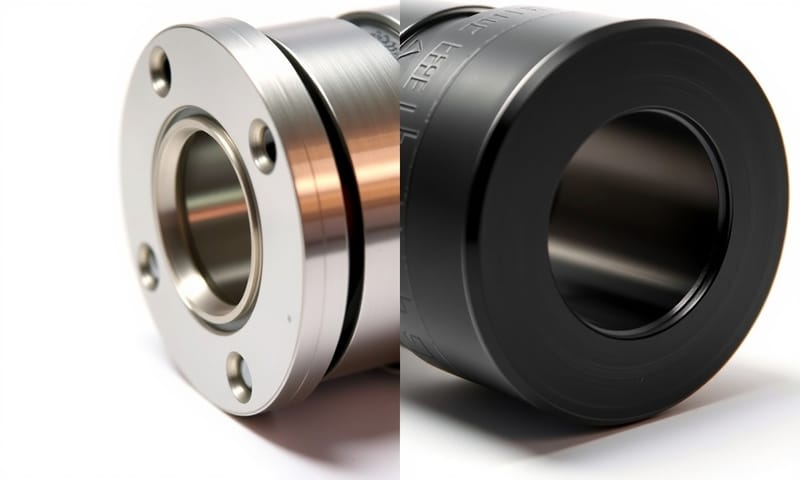 成品細節對照：左邊是CNC加工完的初版，右邊是經過熱處理與染黑防鏽處理的最終版。