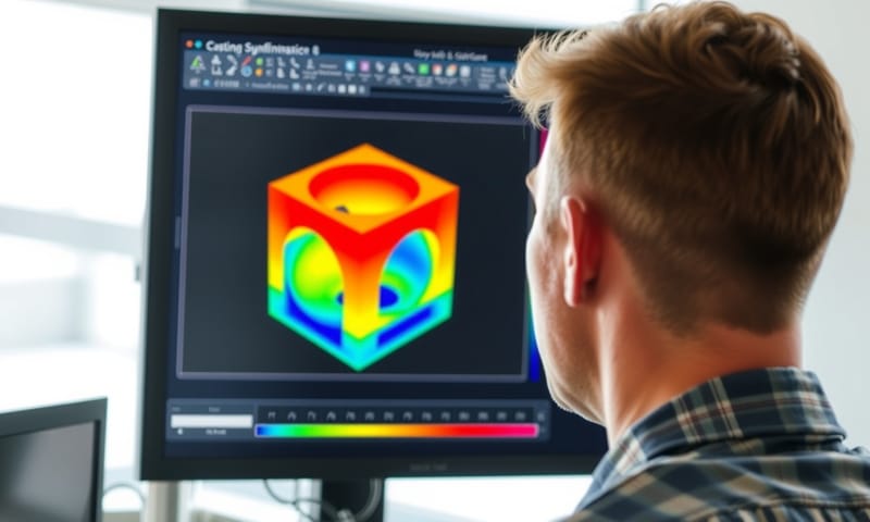 工程師正在使用流動模擬軟體分析鑄件的溫度分佈