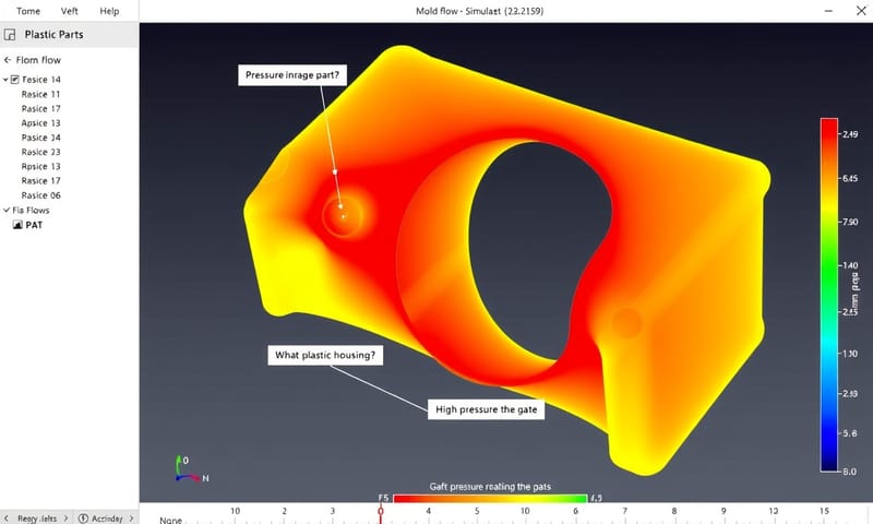 分析結果中的壓力分佈圖，紅色代表高壓區