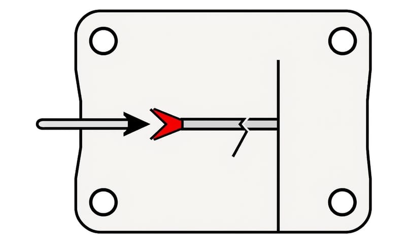 示意圖：一個承受剪力的定位銷，如果硬度或尺寸不對，就可能從應力點斷裂。