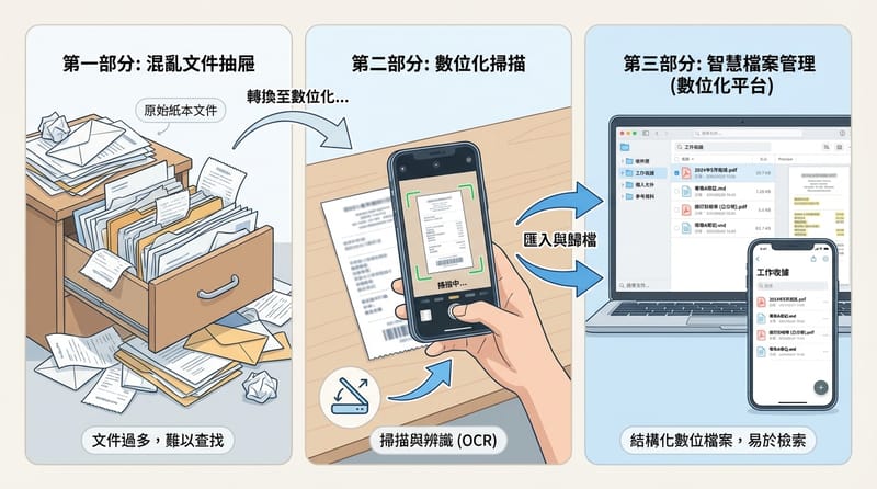 從實體亂到數位井然，各種狀態的切換一眼看懂