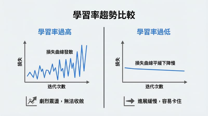 核心機制詳解：學習率太大/太小時，訓練會長什麼樣