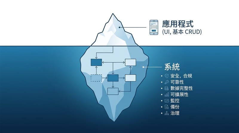 概念總覽：App 與 System 的差別（可見 5% vs 看不見的 95%）